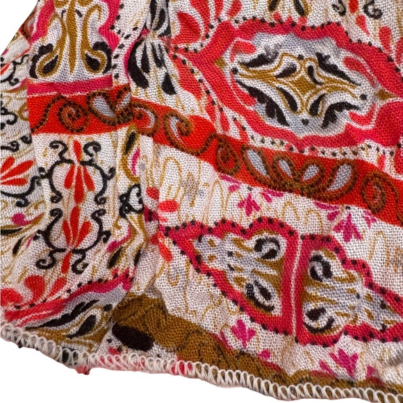Rebellion Red and Cream Paisley Boho Asymmetrical Bell Sleeve Dress 100% Rayon - Picture 4 of 16